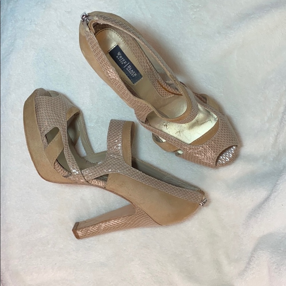 Tan suede strappy high heels
